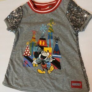 Disney Parks Mickey Mouse Celebrate Sequin Shirt Youth Size XS Birthday Girl
